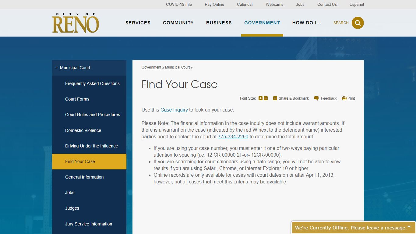 Find Your Case | City of Reno